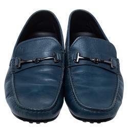 مملوكة مسبقًا حذاء لوفرز تودز مزين بشعار الماركة حرف تي مزدوج جلد أزرق مقاس 42.5