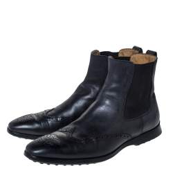 Pre Owned Tod's Blue Leather Brogue Slip On Boots Size 42.5