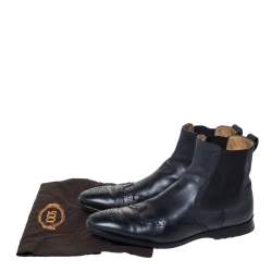 Pre Owned Tod's Blue Leather Brogue Slip On Boots Size 42.5