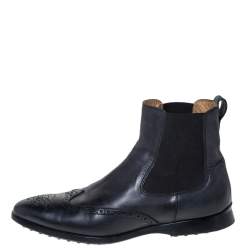 Pre Owned Tod's Blue Leather Brogue Slip On Boots Size 42.5