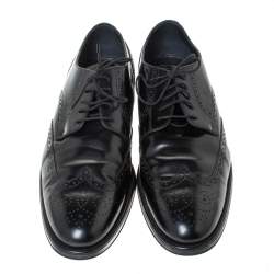 Pre Owned Tod's Black Brogue Leather Lace Up Derby Size 45.5