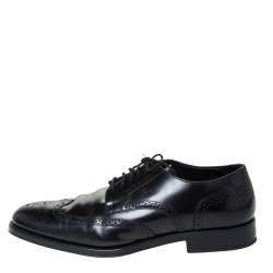 Pre Owned Tod's Black Brogue Leather Lace Up Derby Size 45.5