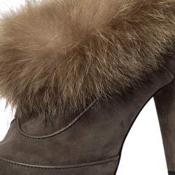 Pre Owned Tod's Grey Suede Marmot Fur Trim Ankle Boots Size 41