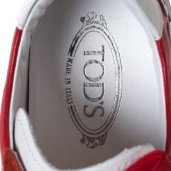 Pre Owned Tod's Red Leather And Suede Trim Low Top Sneakers Size 41.5