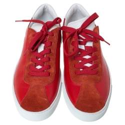 Pre Owned Tod's Red Leather And Suede Trim Low Top Sneakers Size 41.5