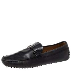 Tod's Navy Blue Leather Double T Bit Loafers Size 45