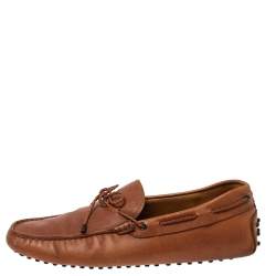 Pre Owned حذاء لوفرز تودز بطراز سليب أون و مزين بفيونكة مجدولة جلد بني مقاس 42