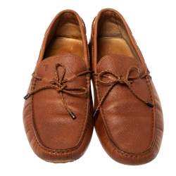 Pre Owned حذاء لوفرز تودز بطراز سليب أون و مزين بفيونكة مجدولة جلد بني مقاس 42