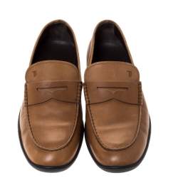 Pre Owned Tod's Brown Leather Penny Slip On Loafers Size 42.5