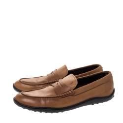 Pre Owned Tod's Brown Leather Penny Slip On Loafers Size 42.5
