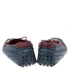 Pre Owned حذاء لوفرز تودز مزين فيونكة جلد أزرق و أحمر مقاس 44.5