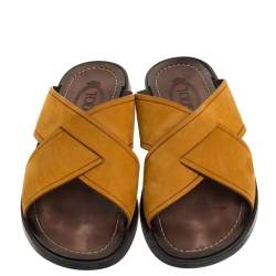 مملوكة مسبقًا Tod's Yellow Nubuck Crossed Strap Flat Sandals Size 41