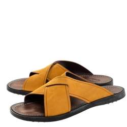 مملوكة مسبقًا Tod's Yellow Nubuck Crossed Strap Flat Sandals Size 41