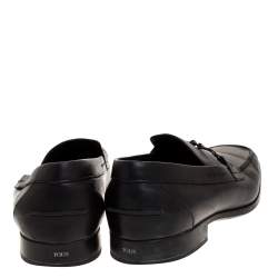 Tod's Black Leather Double T Slip On Loafers Size 44.5