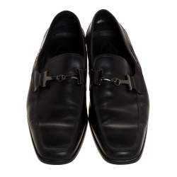 Tod's Black Leather Double T Slip On Loafers Size 44.5