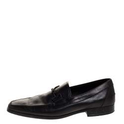 Tod's Black Leather Double T Slip On Loafers Size 44.5