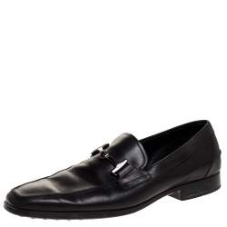 Tod's Black Leather Double T Slip On Loafers Size 44.5