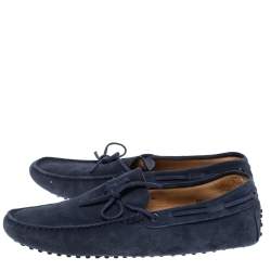 Tod's Blue Suede Bow Driving Loafers Size 44