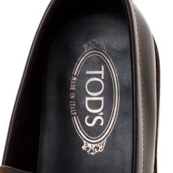 Pre Owned Tod's Dark Brown Leather Penny Slip On Loafers Size 42.5