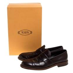 Pre Owned Tod's Dark Brown Leather Penny Slip On Loafers Size 42.5