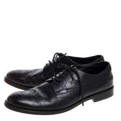 Pre Owned Tod's Black Brogue Leather Lace Up Derby Size 42.5