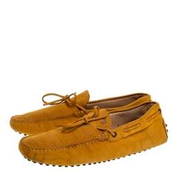 Pre Owned Tod's Mustard Yellow Suede Bow Slip On Loafers Size 42