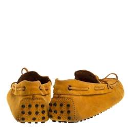 Pre Owned Tod's Mustard Yellow Suede Bow Slip On Loafers Size 42