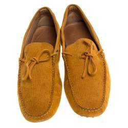 Pre Owned Tod's Mustard Yellow Suede Bow Slip On Loafers Size 42