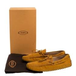 Pre Owned Tod's Mustard Yellow Suede Bow Slip On Loafers Size 42