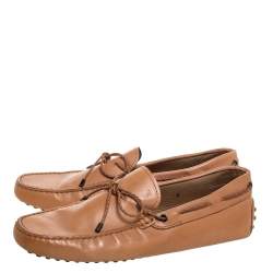 Pre Owned Tod's Beige Leather Bow Slip On Loafers Size 42