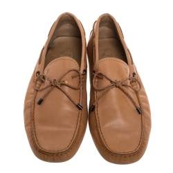 Pre Owned Tod's Beige Leather Bow Slip On Loafers Size 42