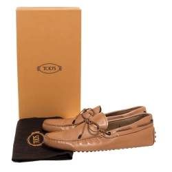 Pre Owned Tod's Beige Leather Bow Slip On Loafers Size 42