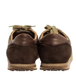 Tod's Brown/Green Nylon, Leather and Suede Low Top Sneakers Size 44