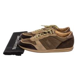 Tod's Brown/Green Nylon, Leather and Suede Low Top Sneakers Size 44