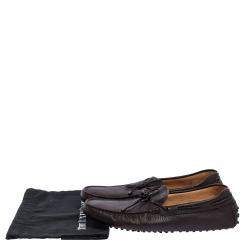 مملوكة مسبقًا Tod's Dark Brown Leather Bow Driver Loafers Size 47