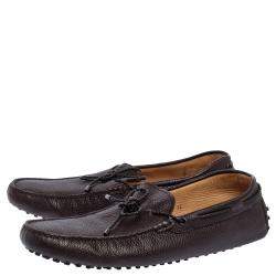 مملوكة مسبقًا Tod's Dark Brown Leather Bow Driver Loafers Size 47