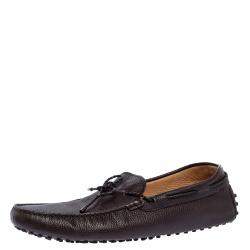 مملوكة مسبقًا Tod's Dark Brown Leather Bow Driver Loafers Size 47