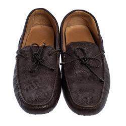 مملوكة مسبقًا Tod's Dark Brown Leather Bow Driver Loafers Size 47