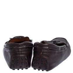 مملوكة مسبقًا Tod's Dark Brown Leather Bow Driver Loafers Size 47