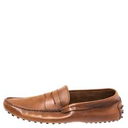 مملوكة مسبقًا Tod's Brown Leather Penny Loafers Size 45.5  