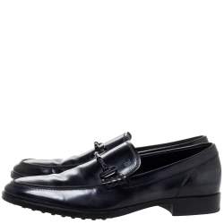 Pre Owned حذاء لوفرز تودز سليب أون هورسبيت خرز جلد لامع أسود مقاس 43