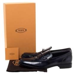 Pre Owned حذاء لوفرز تودز سليب أون هورسبيت خرز جلد لامع أسود مقاس 43