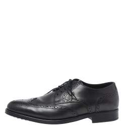 Pre Owned Tod's Black Brogue Leather Lace Up Derby Size 40