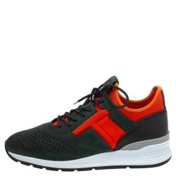 Pre Owned Tod's Tri Color Leather and Neoprene Lace Up Low Top Sneakers Size 41