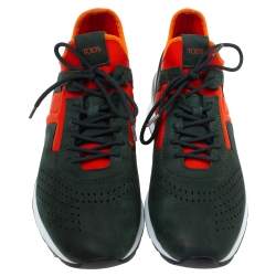 Pre Owned Tod's Tri Color Leather and Neoprene Lace Up Low Top Sneakers Size 41