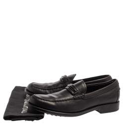 Pre Owned Tod's Black Leather Metal Bar Loafers Size 41.5