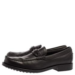 Pre Owned Tod's Black Leather Metal Bar Loafers Size 41.5