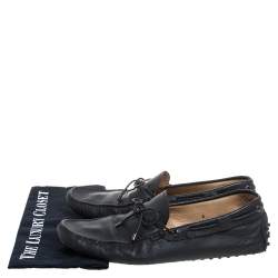 Pre Owned Tod's Black Leather Bow Slip On Loafers Size 43