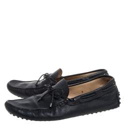 Pre Owned Tod's Black Leather Bow Slip On Loafers Size 43