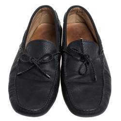 Pre Owned Tod's Black Leather Bow Slip On Loafers Size 43